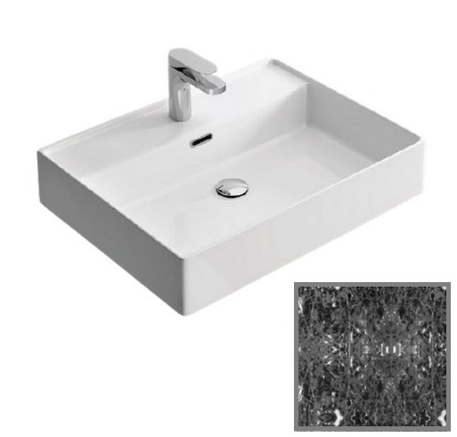 Раковина для ванной Hidra Faster Kiub 61х46 см санфаянс черный матовый мрамор KI60 102 black matt marble