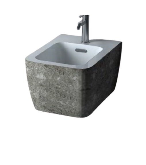 Биде подвесное Hidra Faster Kiub 36,5х54 см санфаянс серый мрамор KIW14 100 ceppo di gre