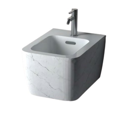 Биде подвесное Hidra Faster Kiub 36,5х54 см санфаянс белый матовый мрамор KIW14 101 white matt marble