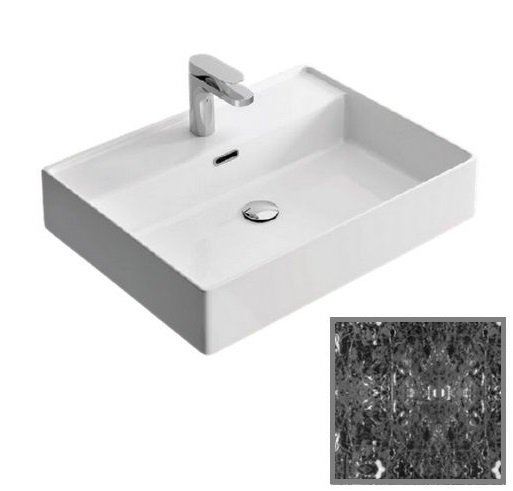 Раковина для ванної Hidra Faster Kiub 61х46 см санфаянс чорний матовий мармур KI60 102 black matt marble