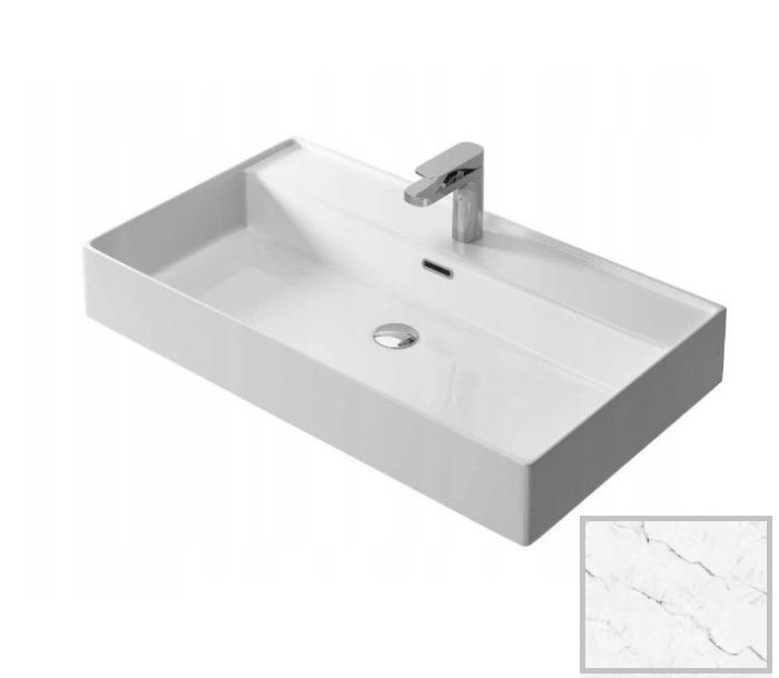 Раковина для ванной Hidra Faster Kiub 81х46 см санфаянс белый матовый мрамор KI80 101 white matt marble