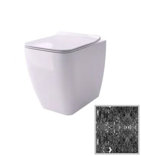 Унитаз напольный Hidra Faster Kiub Rimless 36,5х54 см санфаянс черный матовый мрамор KIR20 102 black matt marble