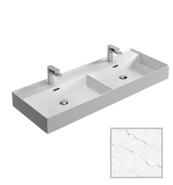 Раковина для ванной Hidra Faster Kiub 121х46 см санфаянс белый матовый мрамор KI120DV 101 white matt marble