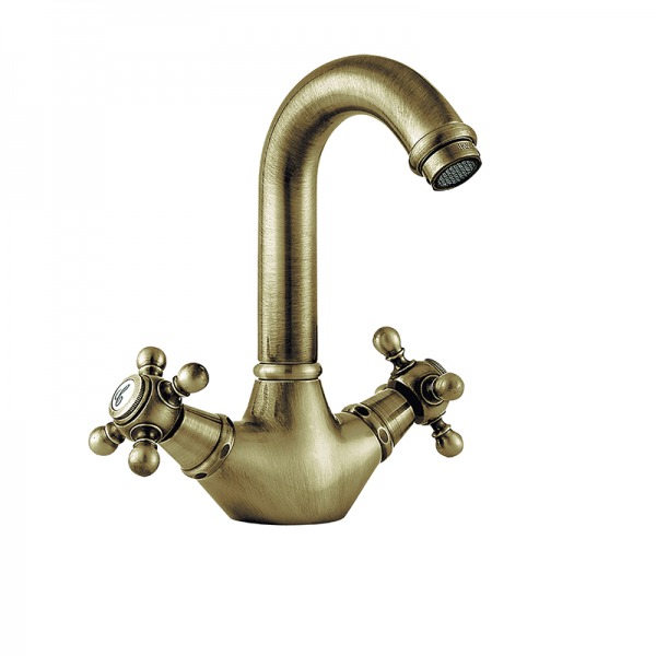 Смеситель для раковины GRB Clasica 1866 двухвентильный с донным клапаном состаренная латунь 212199