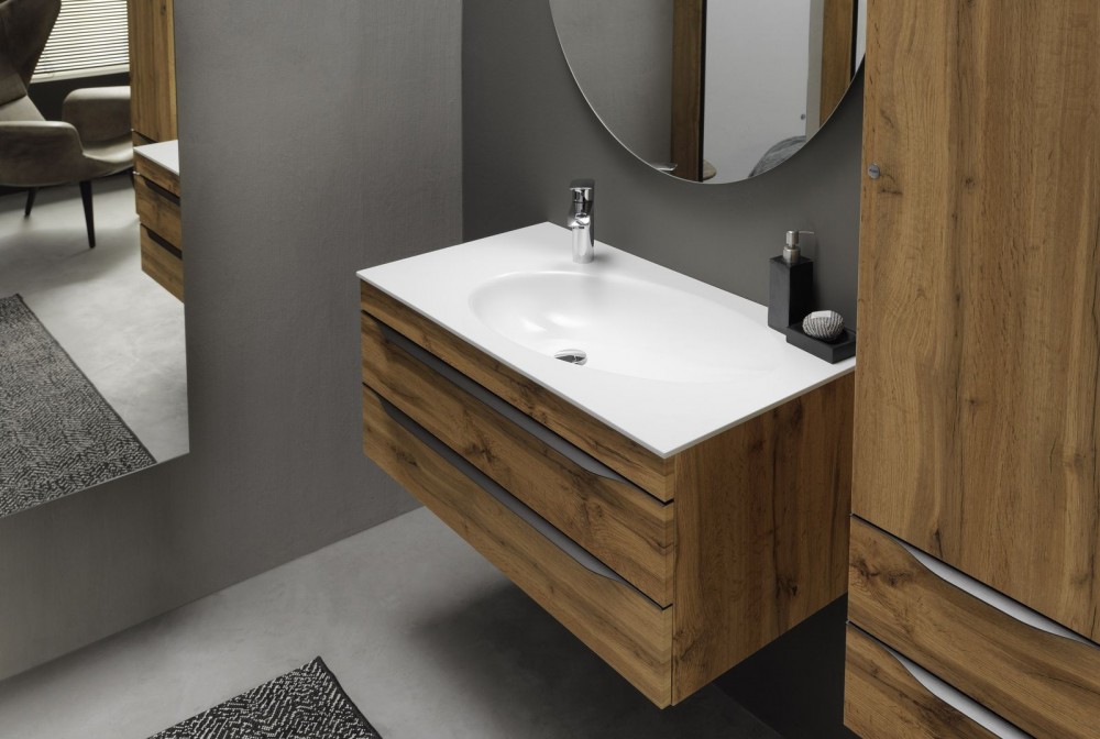 Тумба с раковиной Kolpa-san Malaya OUM 80 МДФ с 3D пленкой дуб 573610