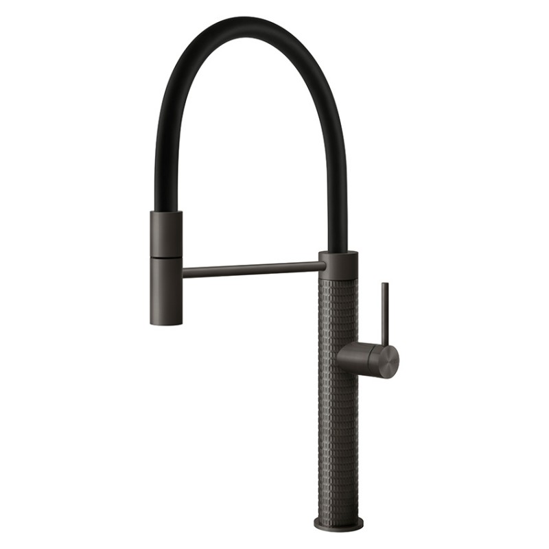 Смеситель для кухни Gessi 316 Flessa с выдвижной лейкой черный металл брашированный 60012#707