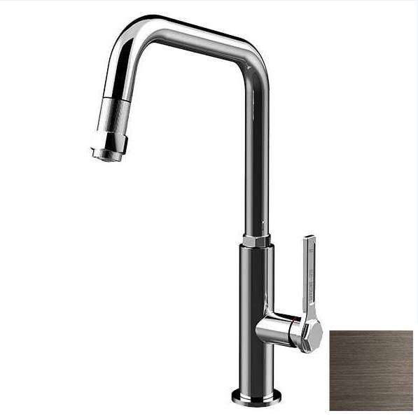 Смеситель для кухни Gessi Officine с вытяжной лейкой черный металл брашированный 60053#707