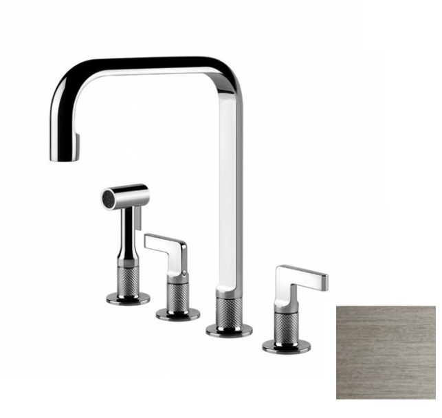 Змішувач для кухні Gessi Inciso на 4 отвори з висувним душем нержавіюча сталь 58703#149