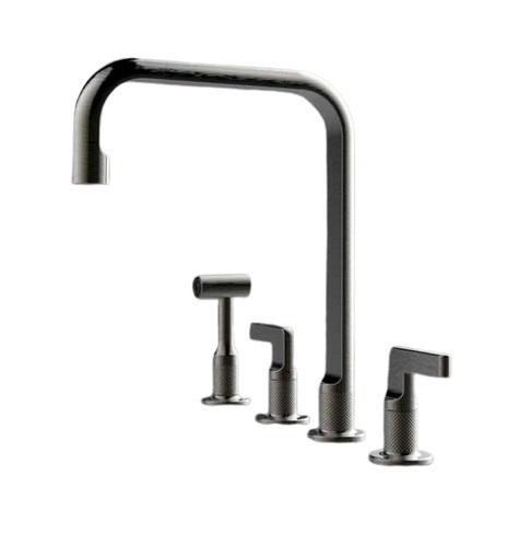 Смеситель для кухни Gessi Inciso на 4 отверстия с выдвижным душем черный металл 58703#706
