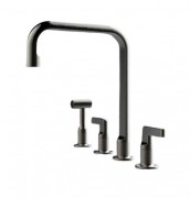 Змішувач для кухні Gessi Inciso на 4 отвори з висувним душем чорний метал 58703#706