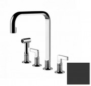 Смеситель для кухни Gessi Inciso на 4 отверстия с выдвижным душем матовый черный 58703#299