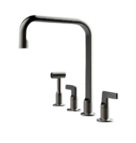 Смеситель для кухни Gessi Inciso на 4 отверстия с выдвижным душем черный металл 58703#706