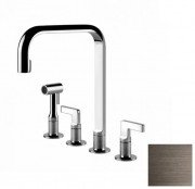 Смеситель для кухни Gessi Inciso на 4 отверстия с выдвижным душем черный металл брашированный 58703#707