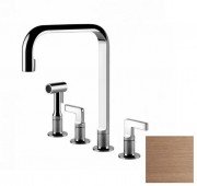 Смеситель для кухни Gessi Inciso на 4 отверстия с выдвижным душем медь брашированная 58703#708