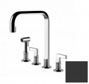 Смеситель для кухни Gessi Inciso на 4 отверстия с выдвижным душем матовый черный 58703#299