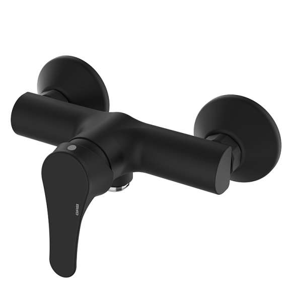 Смеситель для душа GRB E-Plus настенный с душевой лейкой и стойкой однорычажный черный 35312320