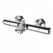 Смеситель для ванной GRB E-Plus настенный термостатический с душевой лейкой и стойкой хром 35216350