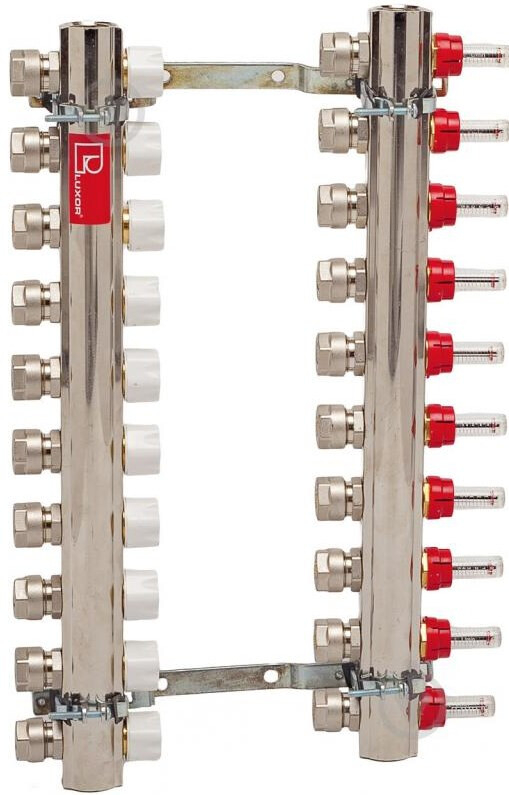 Колектор для систем підлогового опалення Luxor 10 контурів з відсікачем і термоклапаном 17400210N