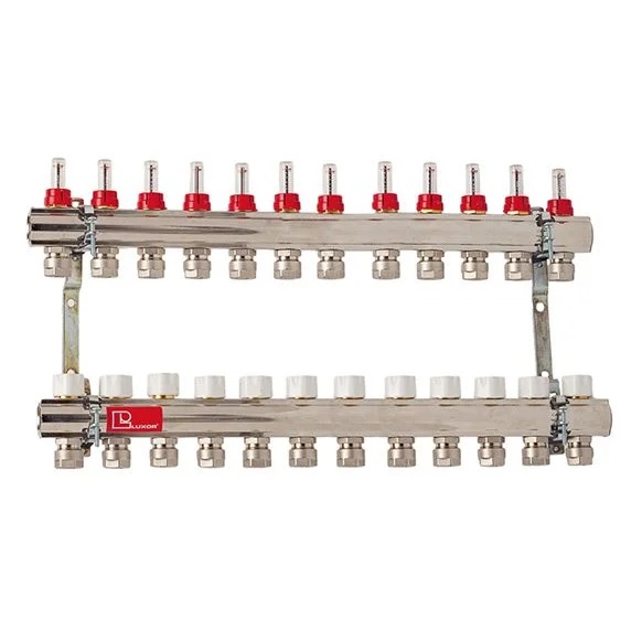 Колектор для систем підлогового опалення Luxor 12 контурів з витратоміром і термоклапаном 17400312N