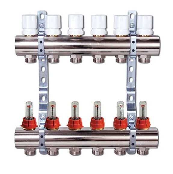 Коллектор для систем напольного отопления Luxor 6 контуров с отсекателем и термоклапаном 17400206N