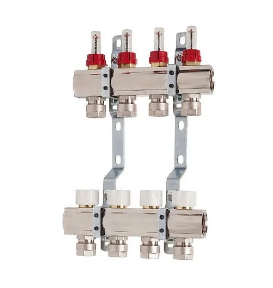 Коллектор для систем напольного отопления Luxor 4 контура с расходомером и термоклапаном 17400304N