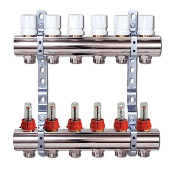 Коллектор для систем напольного отопления Luxor 6 контуров с расходомером и термоклапаном 17400306N