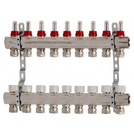 Коллектор для систем напольного отопления Luxor 9 контуров с расходомером и термоклапаном 17400309N