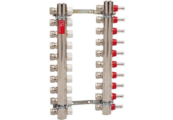 Коллектор для систем напольного отопления Luxor 10 контуров с расходомером и термоклапаном 17400310N