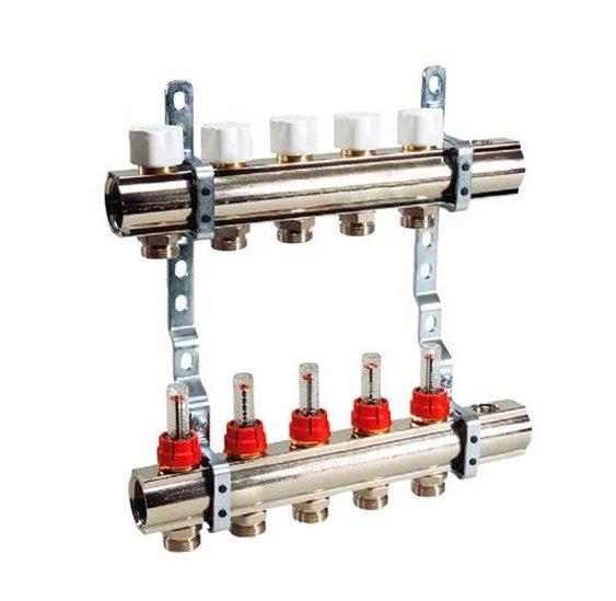 Колектор для систем підлогового опалення Luxor 5 контурів з відсікачем і термоклапаном 17400205N