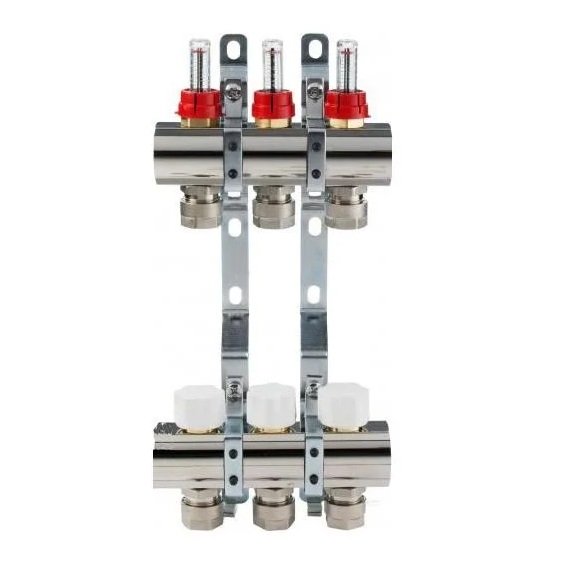 Колектор для систем підлогового опалення Luxor 3 контури з витратоміром і термоклапаном 17400303N