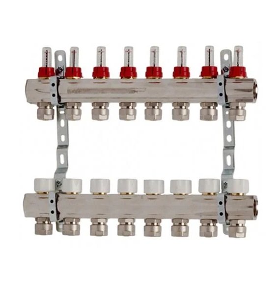 Коллектор для систем напольного отопления Luxor 8 контуров с расходомером и термоклапаном 17400308N