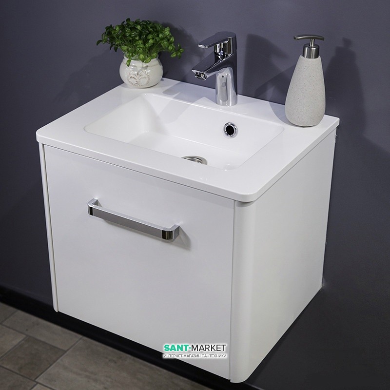 Тумба подвесная Буль-Буль Fiji 592x395x420 мм с раковиной Annabelle 600 мм искусственный камень белый 10806012200