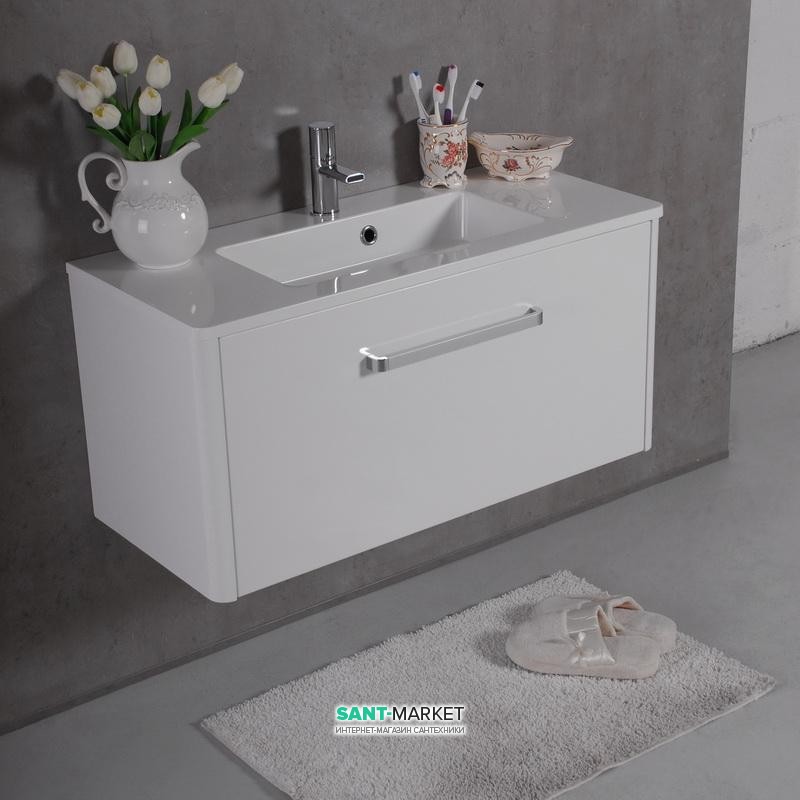 Тумба подвесная Буль-Буль Fiji 892x395x420 мм с раковиной Annabelle 900 мм искусственный камень белый 10809012200