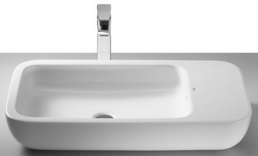 Раковина для ванної кімнати Roca Khroma 75х40 см накладна з полицею справа кераміка білий A327655000