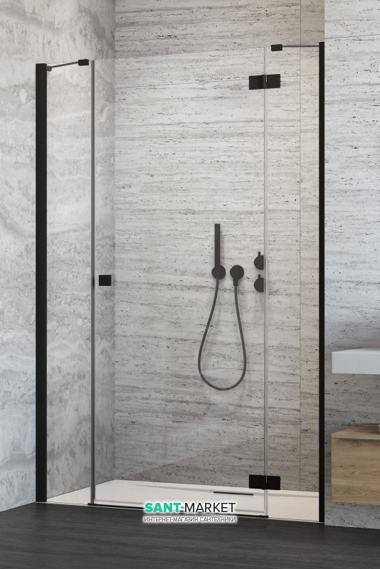 Душові двері Radaway Essenza New Black DWJS 140 права чорний / прозоре скло 384090-54-01 + 385033-54-01R