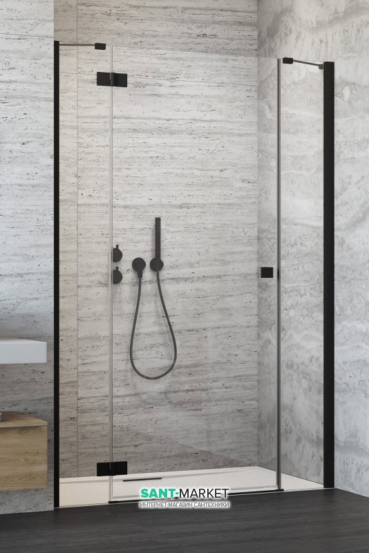 Душові двері Radaway Essenza New Black DWJS 140 ліва чорний / прозоре скло 384090-54-01 + 385033-54-01L