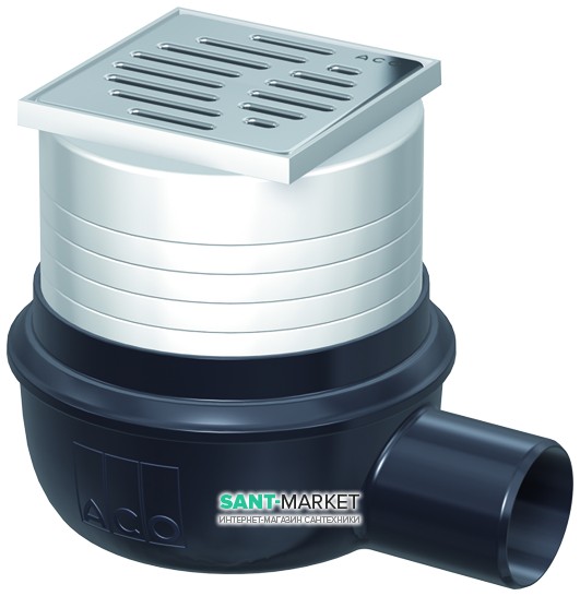 Сливной трап для душа ACO  Easy Flow 100х100 мм горизонтальный выпуск серый/черный 2505.05.77
