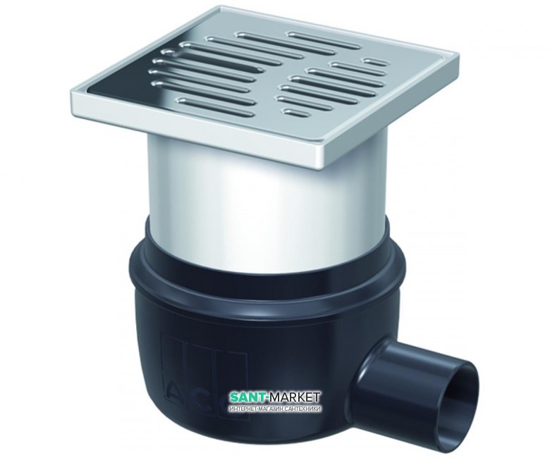Зливний трап для душу ACO Easy Flow 150х150 мм горизонтальний випуск сірий / чорний 2500.05.77