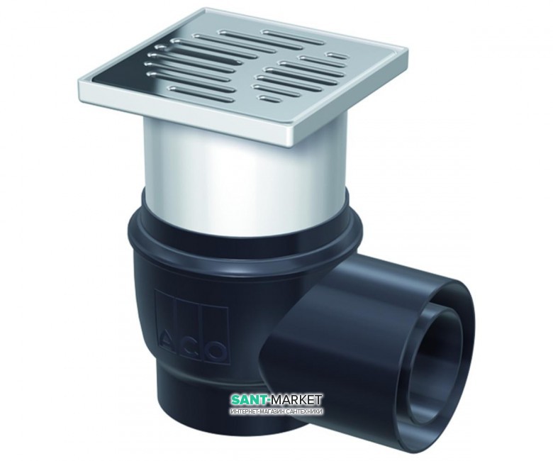 Зливний трап для душу ACO Easy Flow 150х150 мм горизонтальний випуск сірий / чорний 2700.05.77