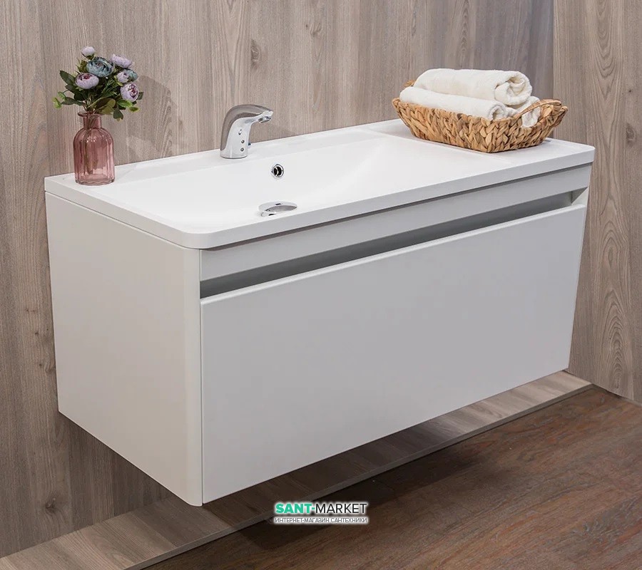 Тумба подвесная Буль-Буль Aspen 1003x482x540 мм белый матовый с раковиной Sacramento белый Aspen 1000m