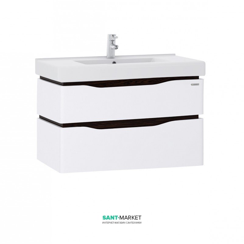 Тумба підвісити Sanwerk Alessa Air 90х44 см з раковиною Канті білий / венге MV0000589