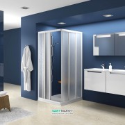 Душевой уголок прямоугольный раздвижной Ravak ASRV3 + ASRV3-75 шестиэлементный с угловым входом профиль сатин/полистирол pearl 15V30U0211