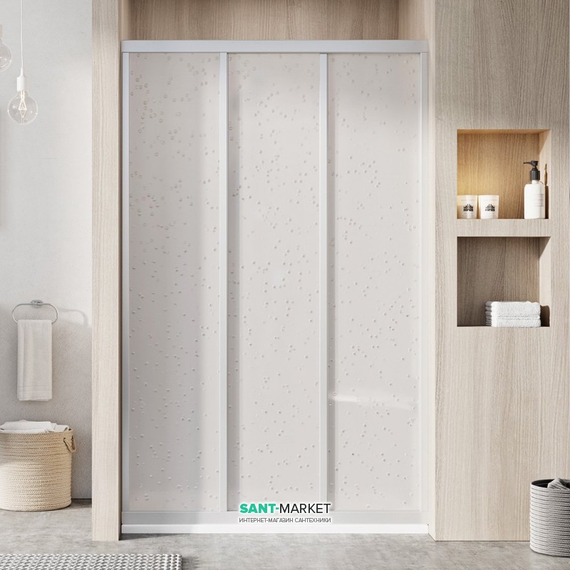 Душові двері Ravak ASDP3-130 розсувні трьохелементні профіль сатин/полістирол pearl 00VJ0U0211