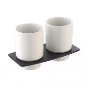 Пара стаканов для зубных щеток Kraus Fortis керамические с настенным держателем белый/черный шоколад KEA-13316ORB