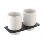 Пара стаканов для зубных щеток Kraus Fortis керамические с настенным держателем белый/черный шоколад KEA-13316ORB