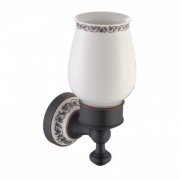 Стакан для зубных щеток Kraus Apollo керамический с настенным держателем белый/темный шоколад KEA-16504ORB