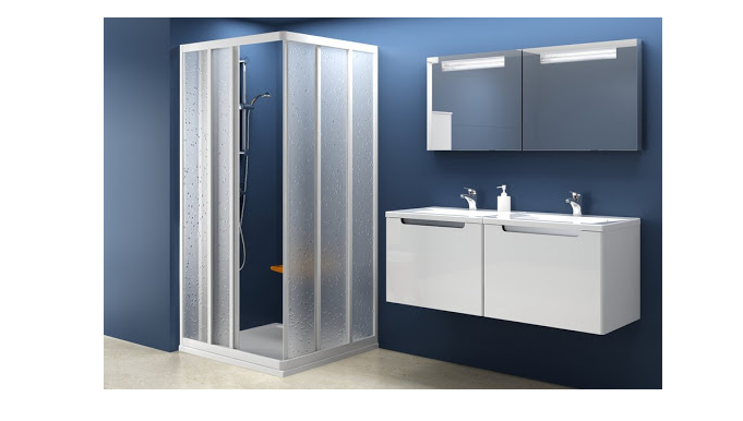 Душовий куточок прямокутний розсувний Ravak ASRV3 + ASRV3-90 шестиелементна з кутовим входом профіль сатин/полістирол pearl 15V70U0211