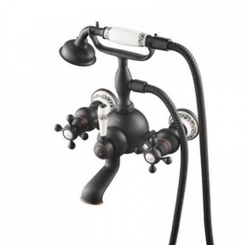 Змішувач для ванної Kraus Apollo настінний двохвентильний із душовою лійкою темний шоколад KEF-16060ORB