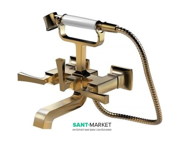Смеситель для ванной TOTO Classic настенный с душевой лейкой двухрычажный золото DM207CF#PG