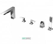 Смеситель для ванной TOTO Jewelhex врезной на 5 отверстий с ручным душем хром DB223C